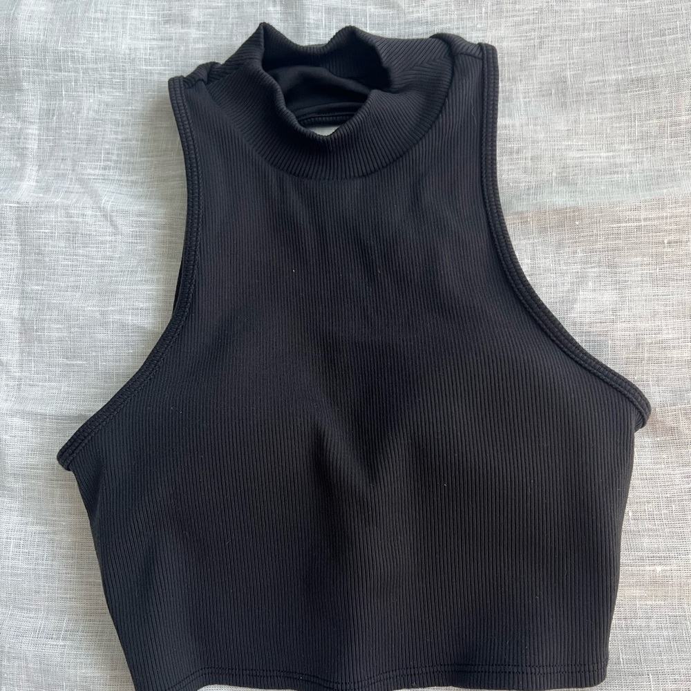ALO Yoga Black Ribbed Mock Neck Tank Top